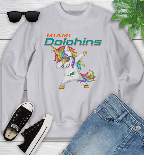Miami Dolphins NFL Football Funny Unicorn Dabbing Sports Youth Sweatshirt 4