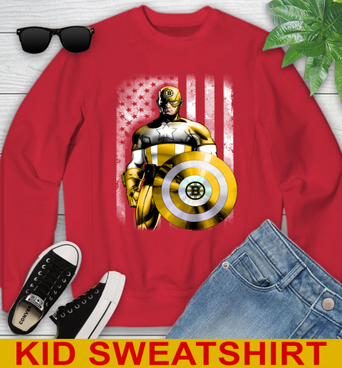 Boston Bruins NHL Hockey Captain America Marvel Avengers American Flag Shirt Youth Sweatshirt 7