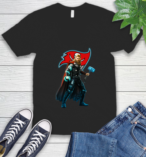 NFL Thor Avengers Endgame Football Tampa Bay Buccaneers V-Neck T-Shirt 2