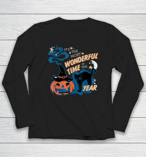 Black Cat Halloween Shirt It's the Most Wonderful Time Of The Year Long Sleeve T-Shirt