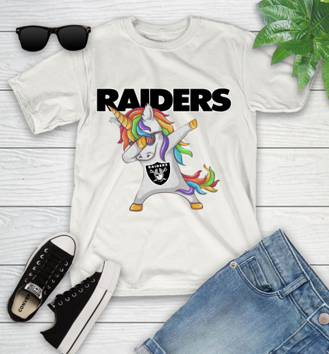Oakland Raiders NFL Football Funny Unicorn Dabbing Sports Youth T-Shirt