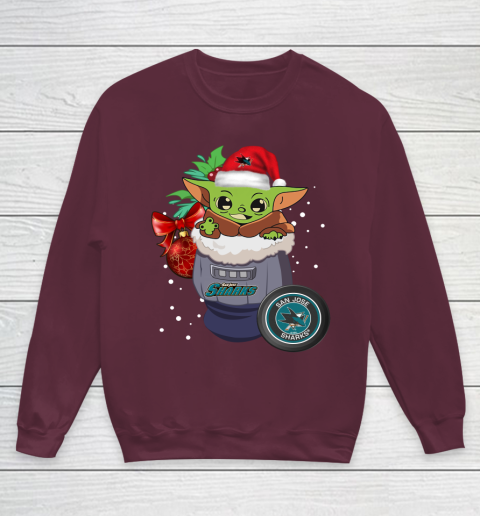 San Jose Sharks Christmas Baby Yoda Star Wars Funny Happy NHL Youth Sweatshirt 5