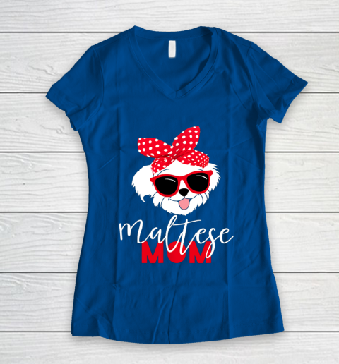 Dog Mom Shirt Dog Lovers T Shirt Maltese Mom Fur Mama Women's V-Neck T-Shirt 7
