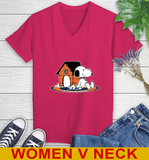 MLB Baseball Detroit Tigers Snoopy The Peanuts Movie Shirt Women's V-Neck T-Shirt 10