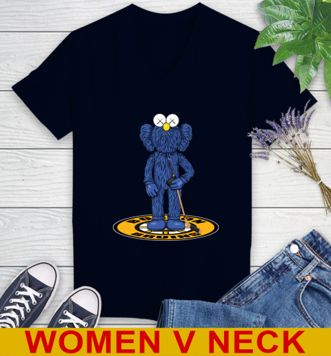 NHL Hockey Boston Bruins Kaws Bff Blue Figure Shirt Women's V-Neck T-Shirt 3