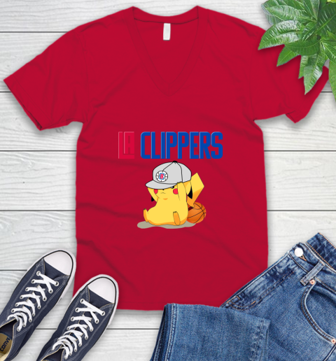 NBA Pikachu Basketball Sports Los Angeles Clippers V-Neck T-Shirt 7