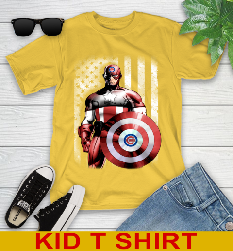 Chicago Cubs MLB Baseball Captain America Marvel Avengers American Flag Shirt Youth T-Shirt 9