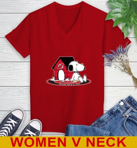NHL Hockey New Jersey Devils Snoopy The Peanuts Movie Shirt Women's V-Neck T-Shirt 12