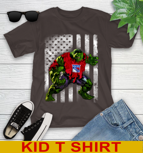 New York Rangers Hulk Marvel Avengers NHL Hockey American Flag Youth T-Shirt 6