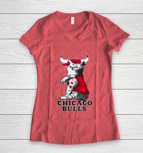 NBA Basketball My Cat Loves Chicago Bulls Women's V-Neck T-Shirt 4