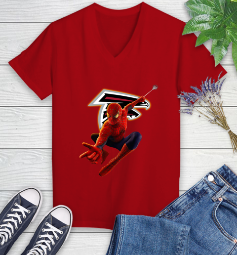NFL Spider Man Avengers Endgame Football Atlanta Falcons Women's V-Neck T-Shirt 12