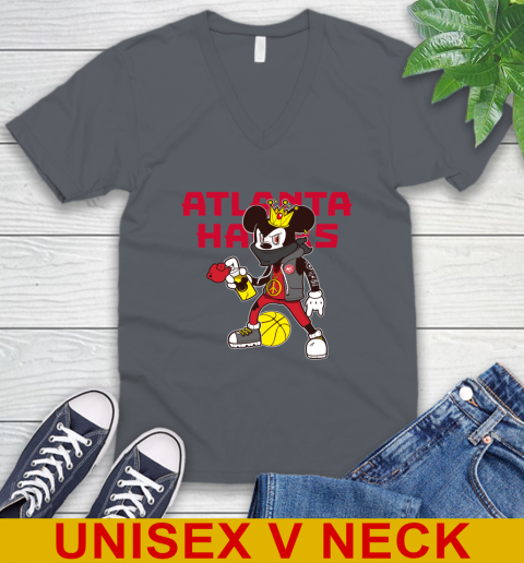 Atlanta Hawks NBA Basketball Mickey Peace Sign Sports V-Neck T-Shirt 5