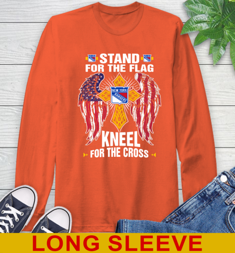 NHL Hockey New York Rangers Stand For Flag Kneel For The Cross Shirt Long Sleeve T-Shirt 5 NHL Hockey New York Rangers Stand For Flag Kneel For The Cross Shirt Long Sleeve T-Shirt - Image 5