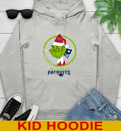 New England Patriots NFL Christmas Grinch I Hate People But I Love My Favorite Football Team Youth Hoodie