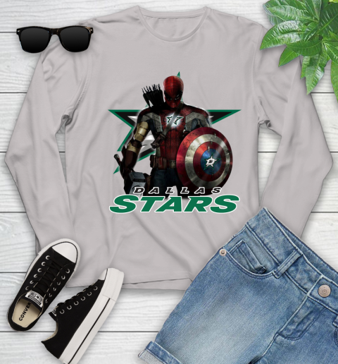 NHL Captain America Thor Spider Man Hawkeye Avengers Endgame Hockey Dallas Stars Youth Long Sleeve 12