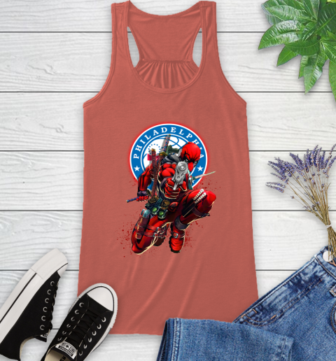NBA Deadpool Marvel Comics Sports Basketball Philadelphia 76ers Racerback Tank 4