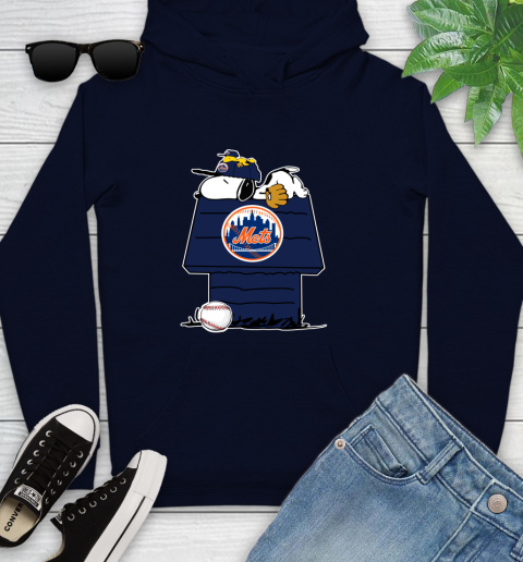 MLB New York Mets Snoopy Woodstock The Peanuts Movie Baseball T Shirt Youth Hoodie 4