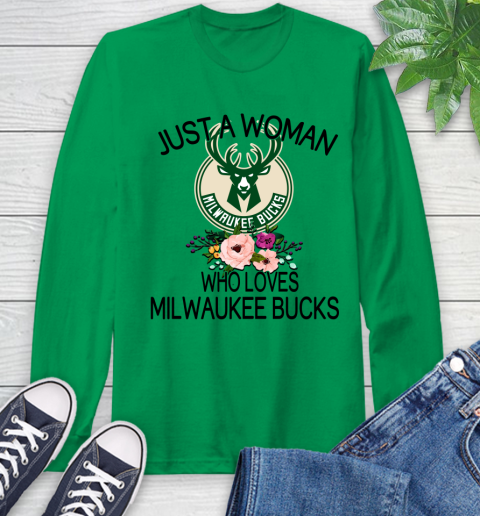 NBA Just A Woman Who Loves Milwaukee Bucks Basketball Sports Long Sleeve T-Shirt 5