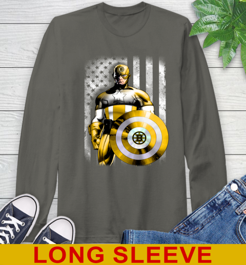 Boston Bruins NHL Hockey Captain America Marvel Avengers American Flag Shirt Long Sleeve T-Shirt 10