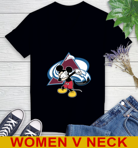 Colorado Avalanche NHL Hockey Dabbing Mickey Disney Sports Women's V-Neck T-Shirt 3 Colorado Avalanche NHL Hockey Dabbing Mickey Disney Sports Women's V-Neck T-Shirt - Image 3