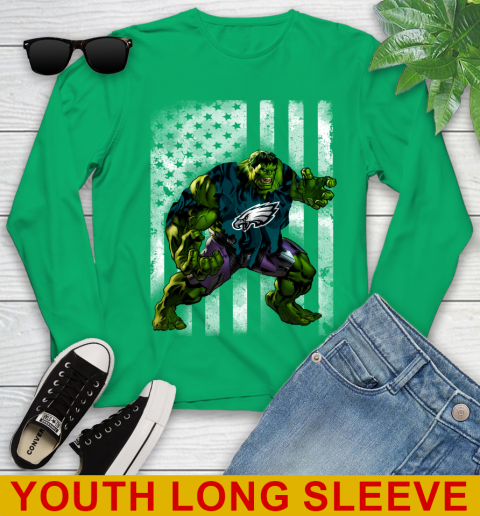 Philadelphia Eagles Hulk Marvel Avengers NFL Football American Flag Youth Long Sleeve 7