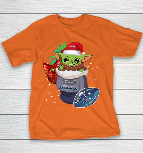 Seattle Seahawks Christmas Baby Yoda Star Wars Funny Happy NFL Youth T-Shirt 6