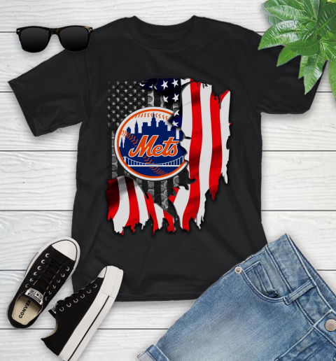 New York Mets MLB Baseball American Flag Youth T-Shirt
