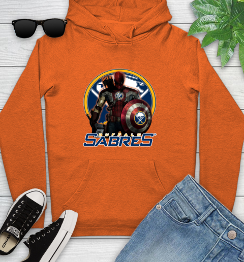 NHL Captain America Thor Spider Man Hawkeye Avengers Endgame Hockey Buffalo Sabres Youth Hoodie 5