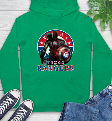 MLB Captain America Thor Spider Man Hawkeye Avengers Endgame Baseball Texas Rangers Hoodie 8