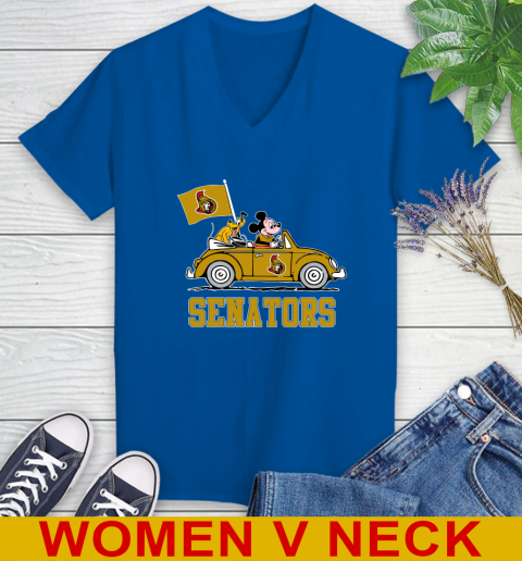 NHL Hockey Ottawa Senators Pluto Mickey Driving Disney Shirt Women's V-Neck T-Shirt 11