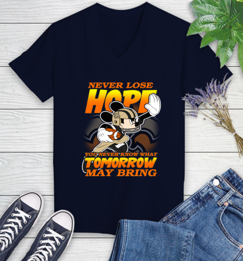 New Orleans Saints NFL Football Mickey Disney Never Lose Hope Women's V-Neck T-Shirt 2