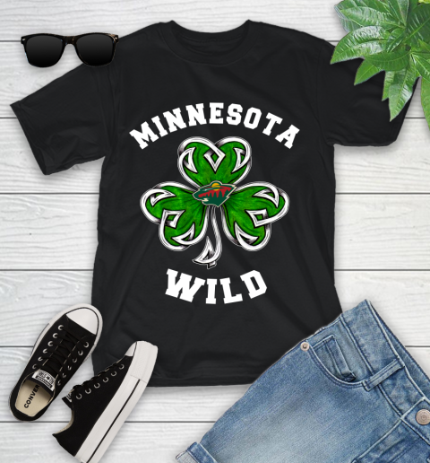 NHL Minnesota Wild Three Leaf Clover St Patrick's Day Hockey Sports Youth T-Shirt