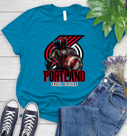 Portland Trail Blazers NBA Basketball Captain America Thor Spider Man Hawkeye Avengers Women's T-Shirt 7