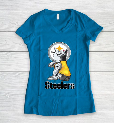 NFL Football My Cat Loves Pittsburgh Steelers Women's V-Neck T