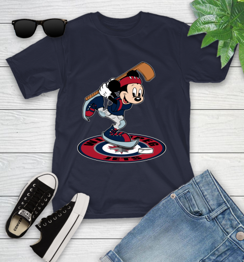 NHL Hockey Winnipeg Jets Cheerful Mickey Disney Shirt Youth T-Shirt 3