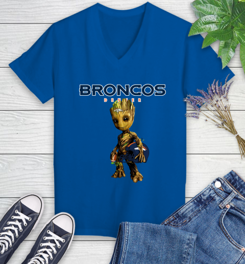 Denver Broncos NFL Football Groot Marvel Guardians Of The Galaxy Women's V-Neck T-Shirt 10