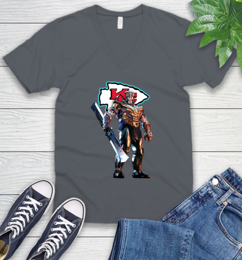 NFL Thanos Gauntlet Avengers Endgame Football Kansas City Chiefs V-Neck T-Shirt 5