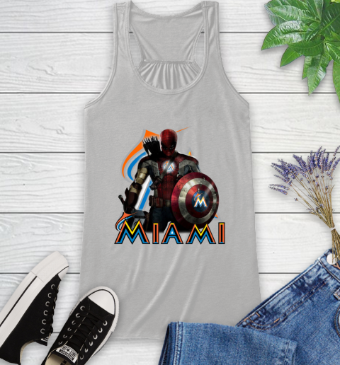 MLB Captain America Thor Spider Man Hawkeye Avengers Endgame Baseball Miami Marlins Racerback Tank