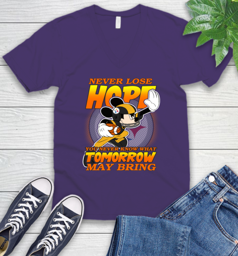Pittsburgh Steelers NFL Football Mickey Disney Never Lose Hope V-Neck T-Shirt 9