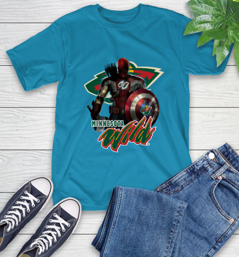 NHL Captain America Thor Spider Man Hawkeye Avengers Endgame Hockey Minnesota Wild T-Shirt 8