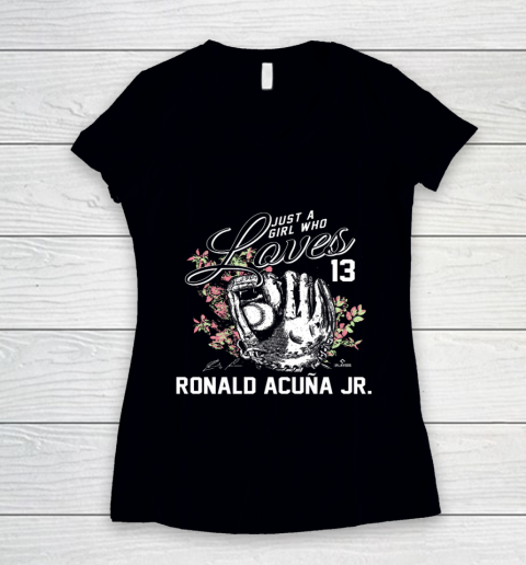 Just a Girl who Loves Ronald Acuna Jr Women's V-Neck T-Shirt