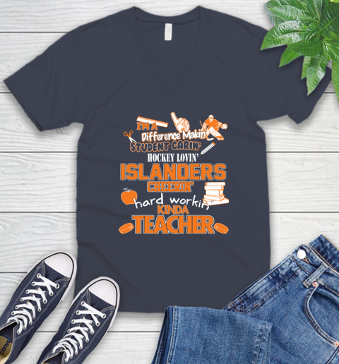 New York Islanders NHL I'm A Difference Making Student Caring Hockey Loving Kinda Teacher V-Neck T-Shirt 8