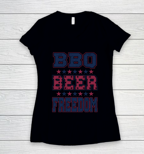 BBQ Beer Freedom Women's V-Neck T-Shirt 2