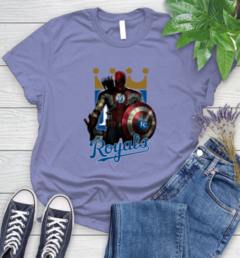 MLB Captain America Thor Spider Man Hawkeye Avengers Endgame Baseball Kansas City Royals Women's T-Shirt 11