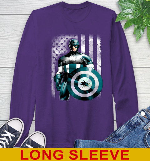 San Jose Sharks NHL Hockey Captain America Marvel Avengers American Flag Shirt Long Sleeve T-Shirt 5