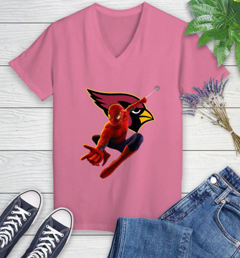 NFL Spider Man Avengers Endgame Football Arizona Cardinals Women's V-Neck T-Shirt 13