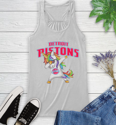Detroit Pistons NBA Basketball Funny Unicorn Dabbing Sports Racerback Tank
