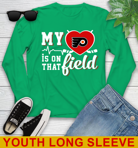 NHL My Heart Is On That Field Hockey Sports Philadelphia Flyers Youth Long Sleeve 7