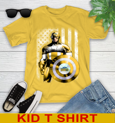 Denver Nuggets NBA Basketball Captain America Marvel Avengers American Flag Shirt Youth T-Shirt 9