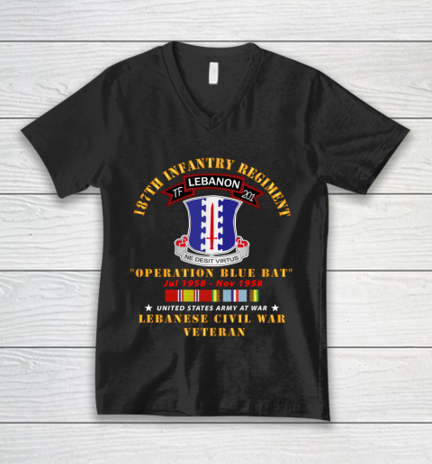 Veteran Shirt Army  187th Infantry Regiment  TF 201  Lebanon Civil War w AFEM SVC V-Neck T-Shirt